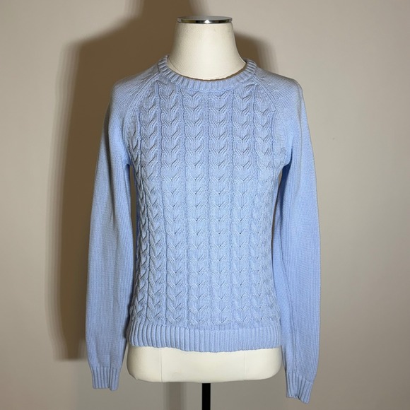 Lands' End Sweaters - Lands End Drifter Cable Knit Cotton Sweater Light Blue Womens Small 6-8 Preppy